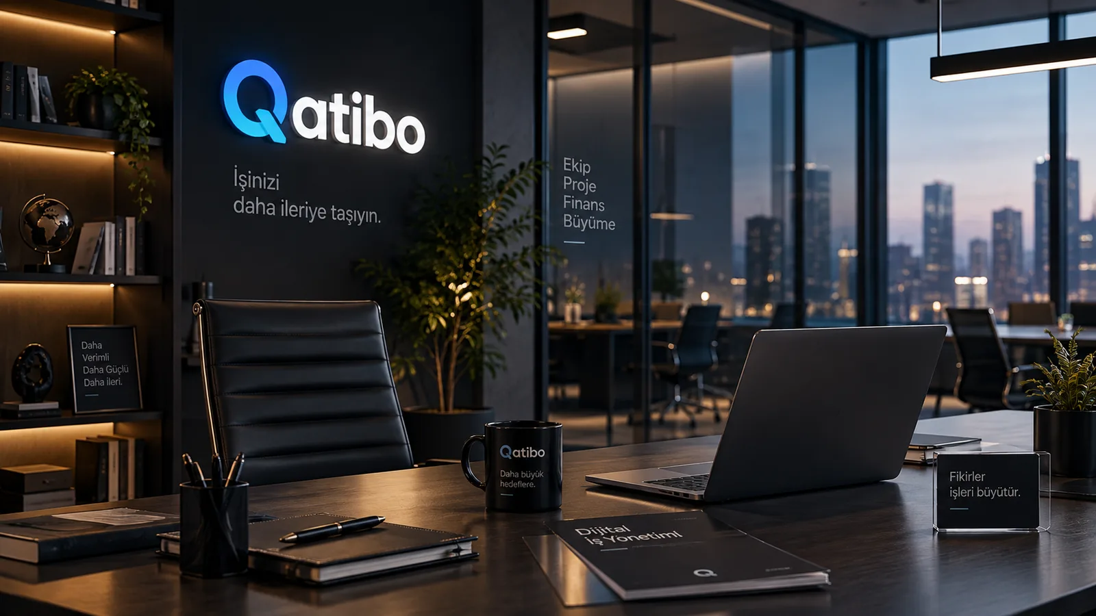 Ofisinde Qatibo Business kullanan bir yönetici